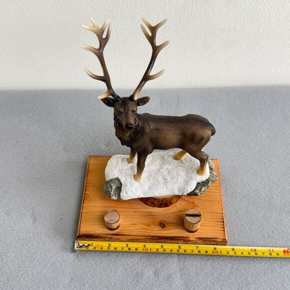 Hand-Painted Resin Deer Figurine 11" Antler Detail, Stone Accent, Wooden Base - Picture 9 of 13